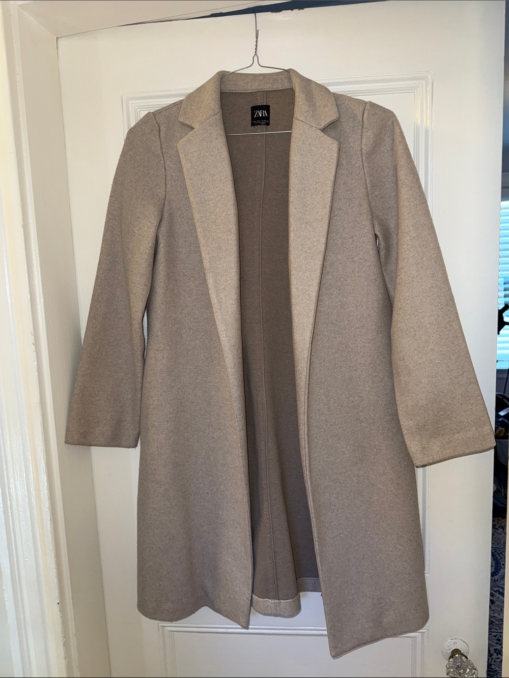 Zara Taupe Open-Front Trench Coat Scandi Minimalist NYC Small